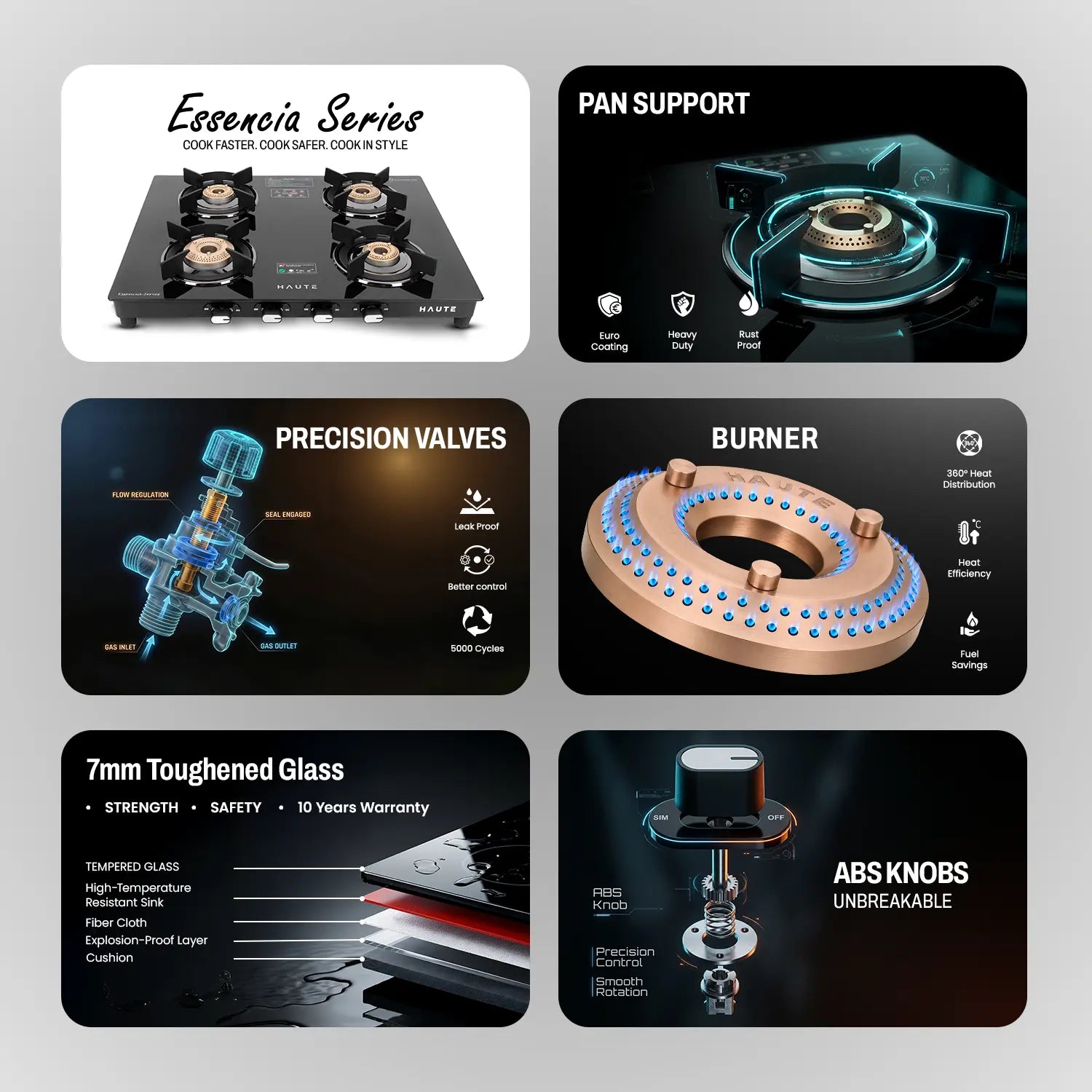 Essencia Series All Black Gas Stove – 4 Burner (Glass Top)