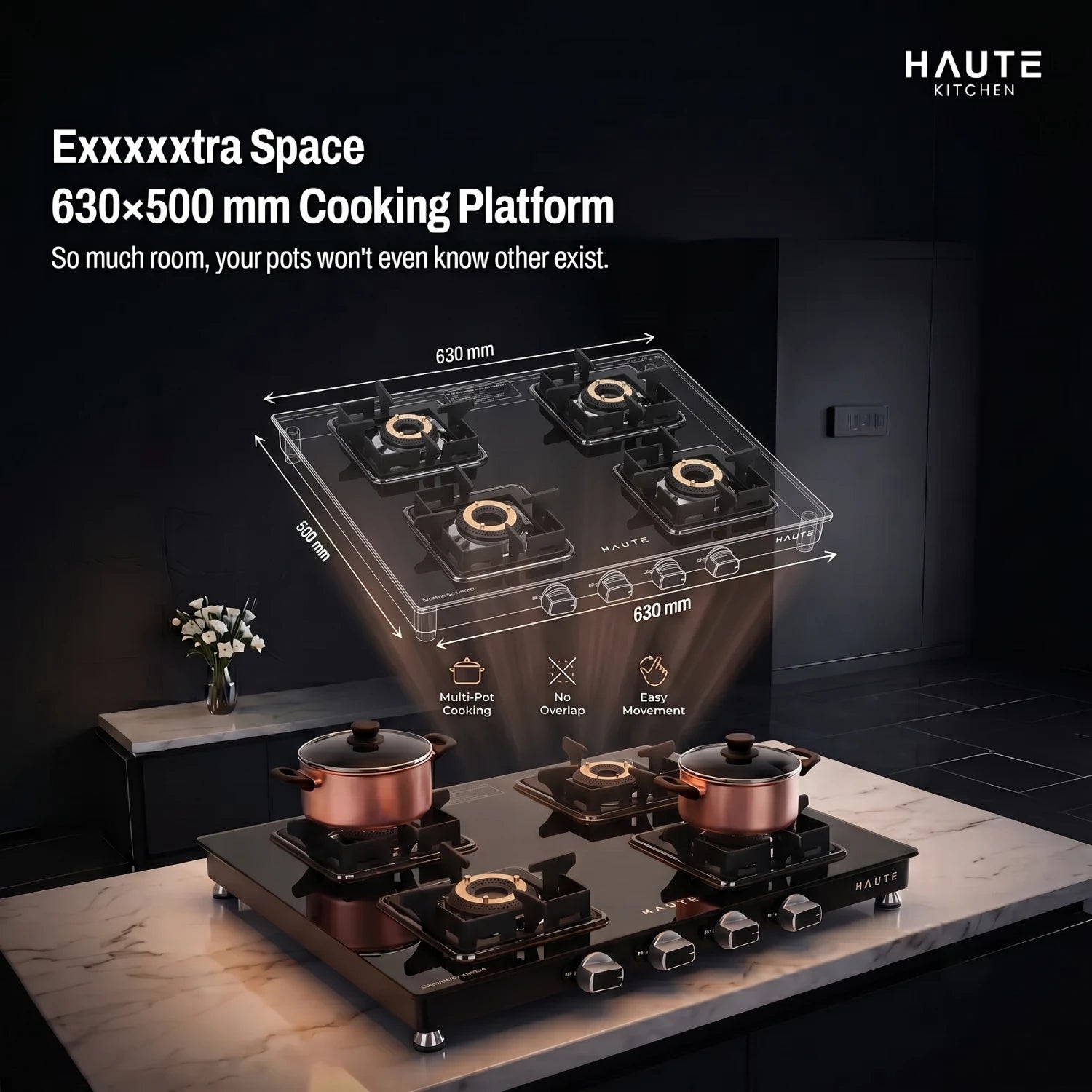 Essencia Automatic Gas Stove – 4 Burner (Glass Top)