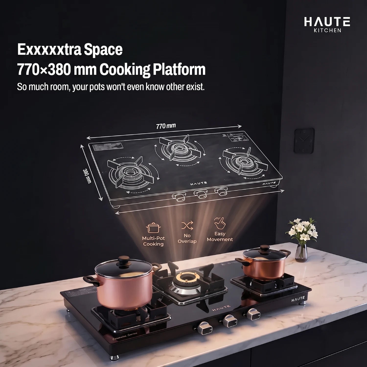 Essencia Automatic Gas Stove – 3 Burner (Glass Top)