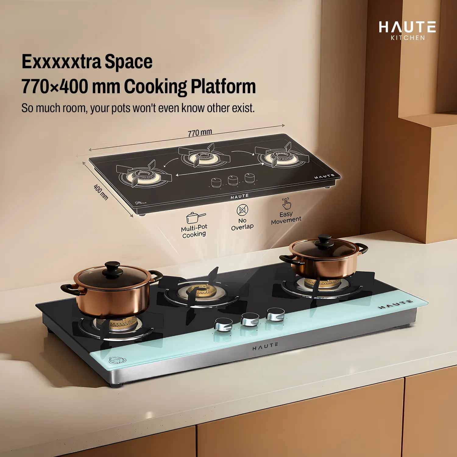Evoque Series B&W Glass Top Gas Stove – 3 Burner