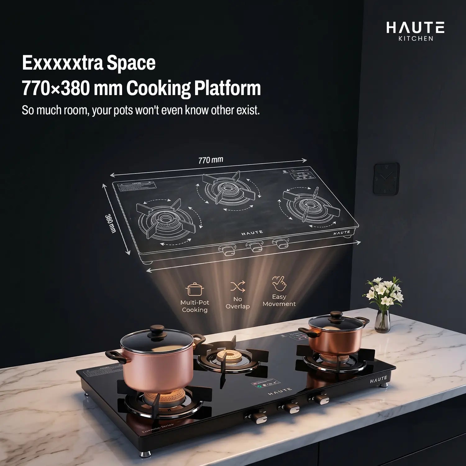 Essencia Series All Black Gas Stove – 3 Burner (Glass Top)