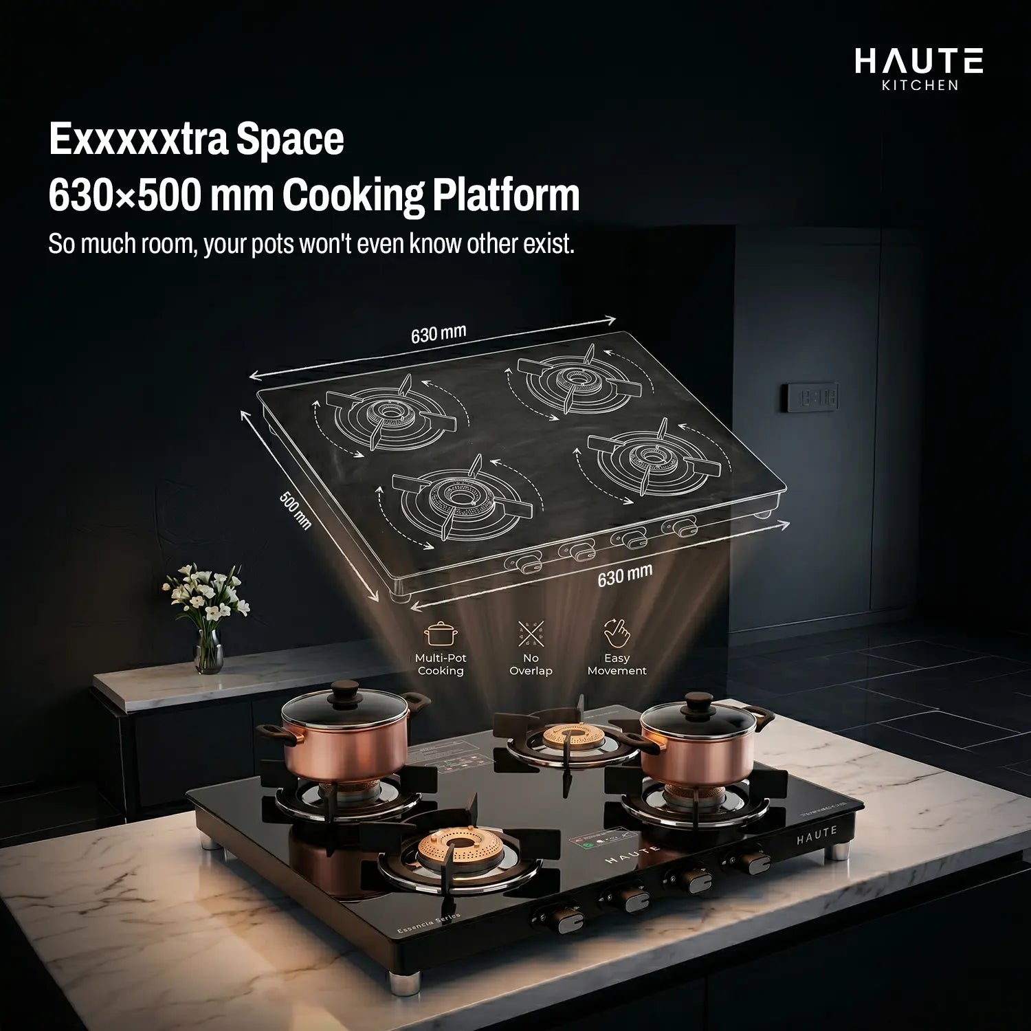 Essencia Series All Black Gas Stove – 4 Burner (Glass Top)