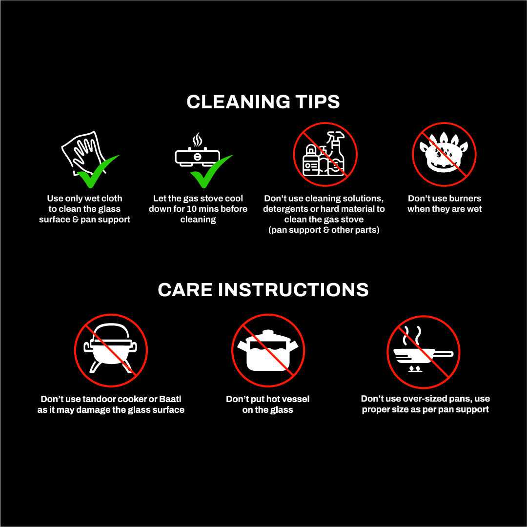 Essencia Series All Black Gas Stove – 3 & 4 Burner (Glass Top)