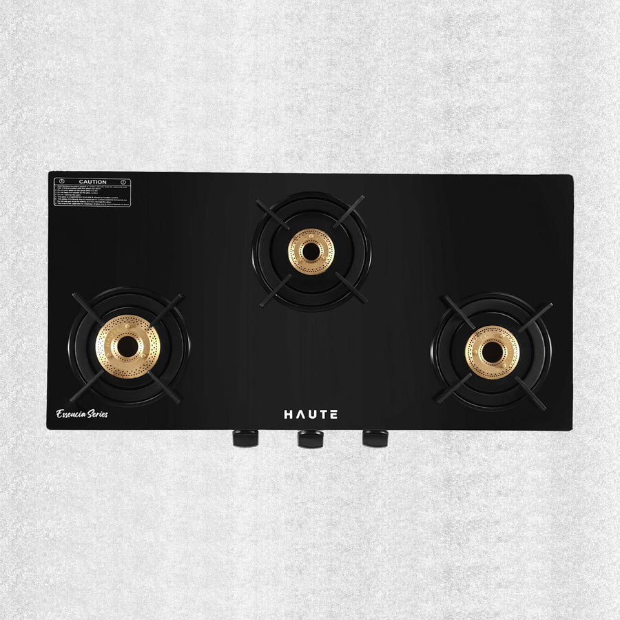 Essencia Series All Black Gas Stove – 3 & 4 Burner (Glass Top)