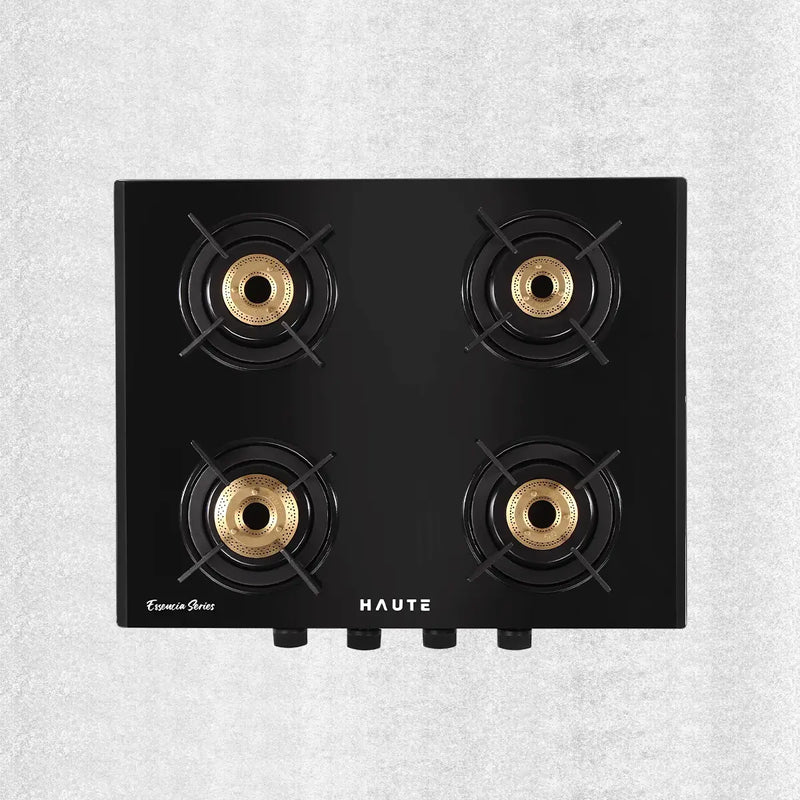 Essencia Series All Black Gas Stove – 4 Burner (Glass Top)