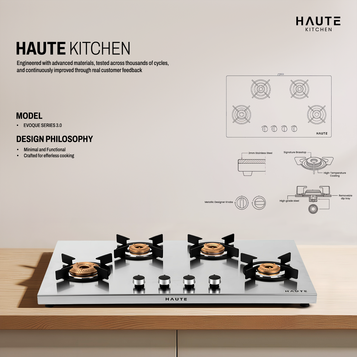 Evoque Series Stainless Steel Gas Stove – 4 Burner