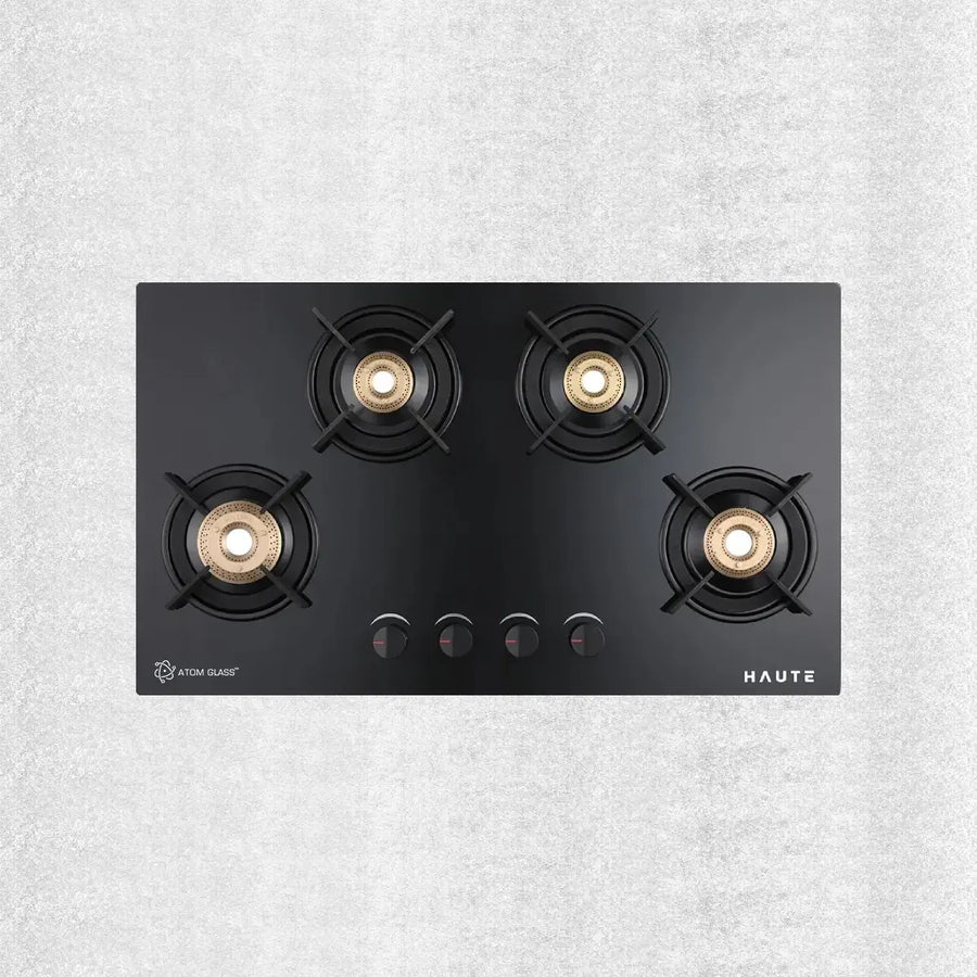 Evoque Series Black/Black & White Glass Top Gas Stove – 4 Burner