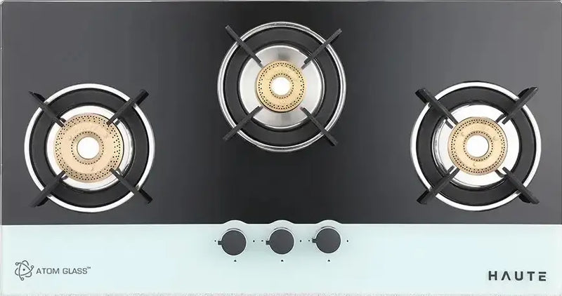 Evoque Series B&W Glass Top Gas Stove – 3 Burner