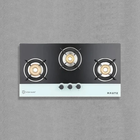 Evoque Series B&W Glass Top Gas Stove – 3 Burner