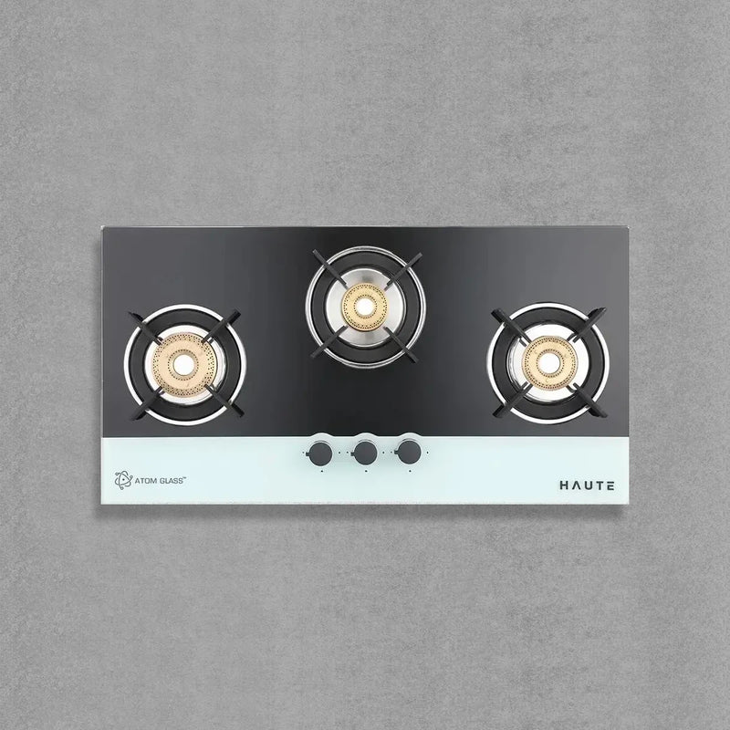 Evoque Series B&W Glass Top Gas Stove – 3 Burner